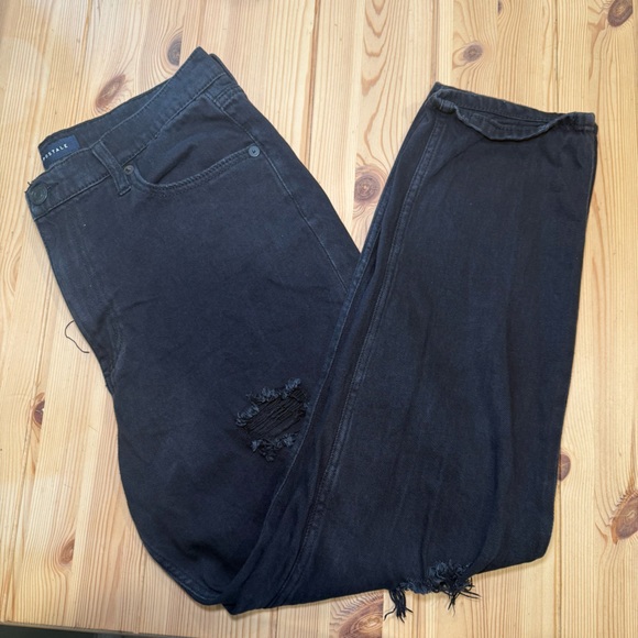 Aeropostale Mom Jeans Womens 12 Black Denim Midrise Cotton Streetwear Distressed - Picture 2 of 7